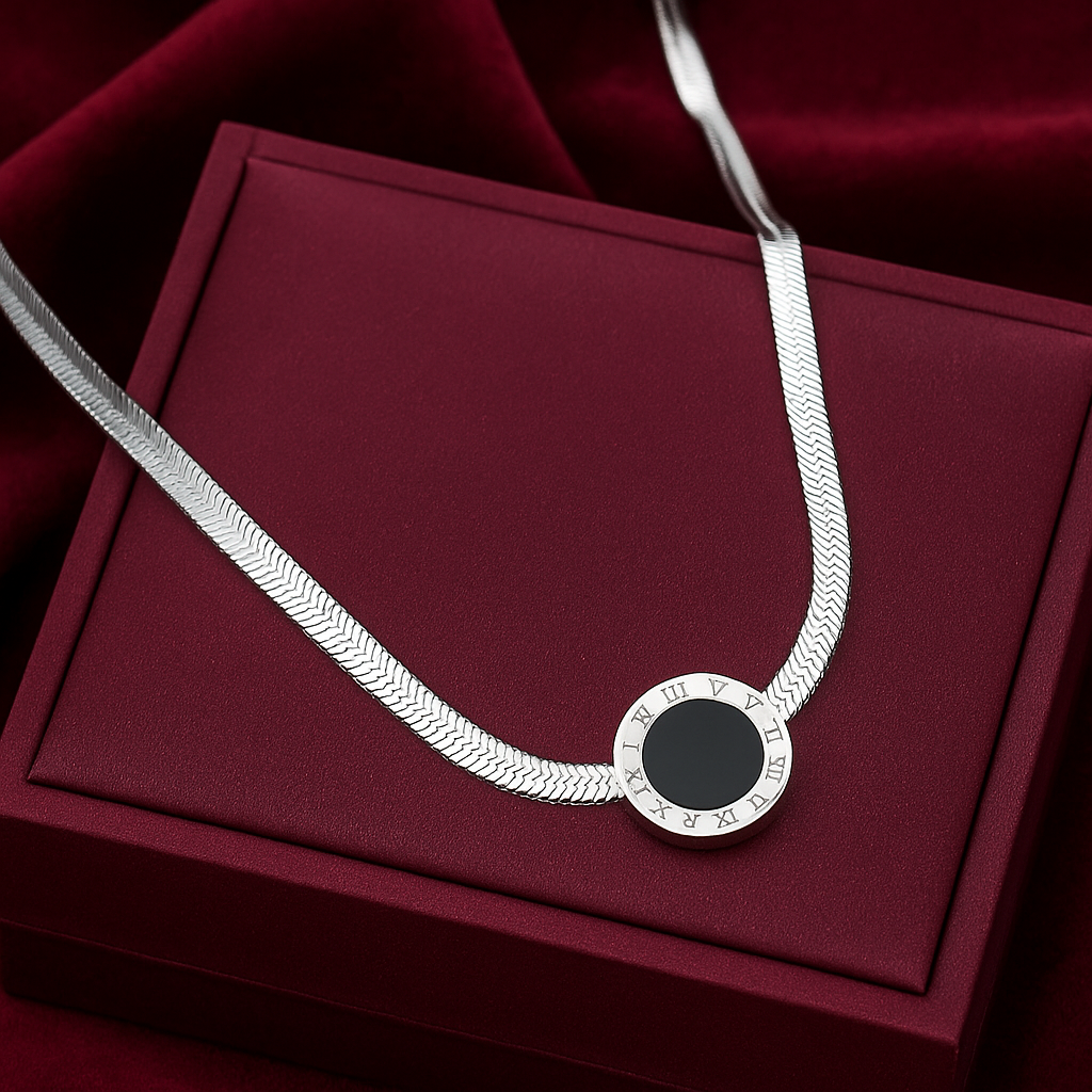 Flat Snake Chain Roman Numeral Collar Necklace